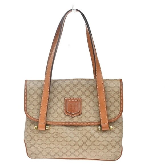 CELINE Logo Macadam Pattern Shoulder Bag PVC Leather Brown GHW Italy 67KB079 - Picture 1 of 16